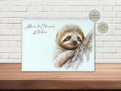Personalised Sloth Glass Chopping Board | Custom Cheese Board | Housewarming Gift for Her