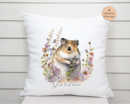 Watercolour Floral Hamster Cushion - A Lovely Gift for Her, Celebrating the Love of a Hamster Mum