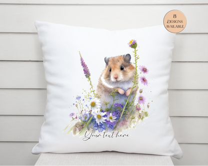 Watercolour Floral Hamster Cushion - A Lovely Gift for Her, Celebrating the Love of a Hamster Mum