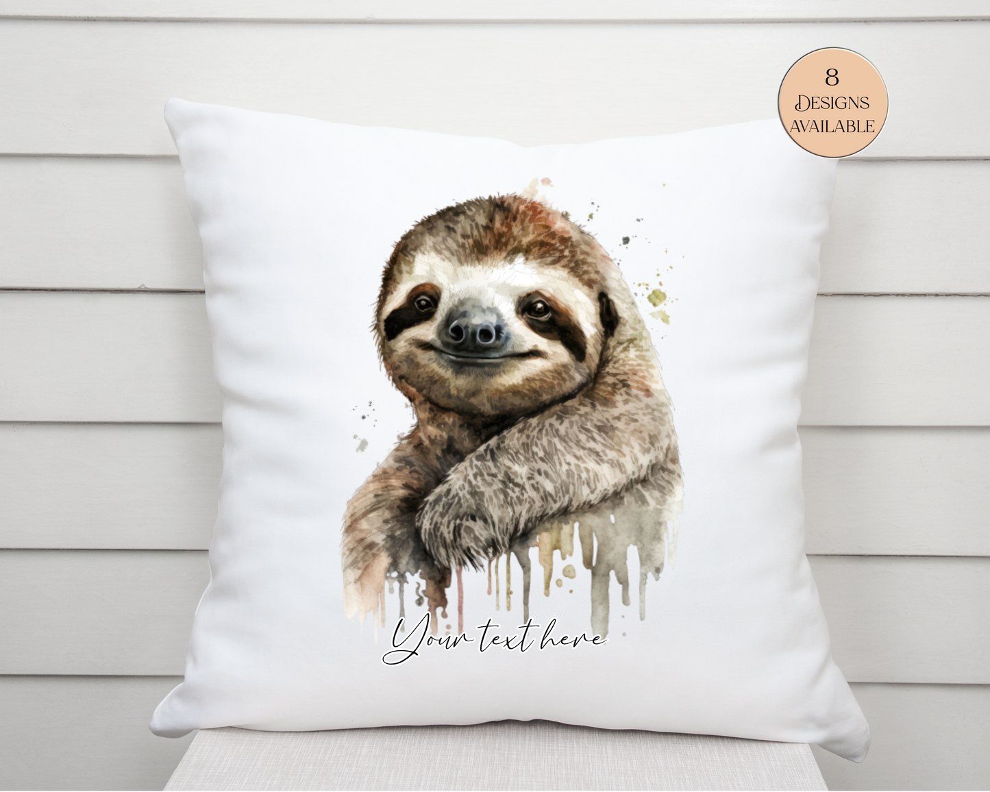 Personalised Watercolour Sloth Cushion | Sloth Lover Gift | Custom Name Cushion