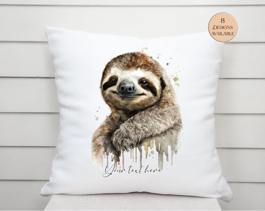 Personalised Watercolour Sloth Cushion | Sloth Lover Gift | Custom Name Cushion