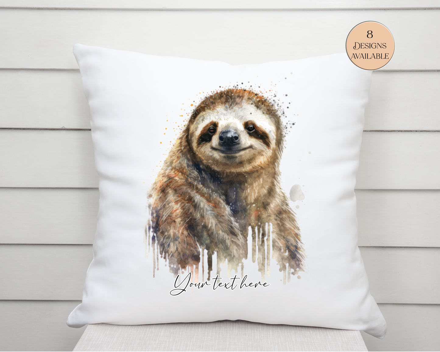 Personalised Watercolour Sloth Cushion | Sloth Lover Gift | Custom Name Cushion