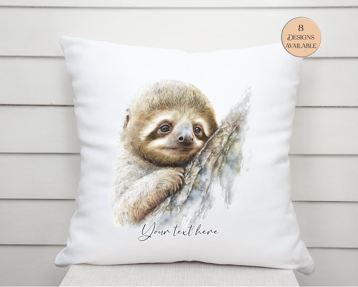 Personalised Watercolour Sloth Cushion | Sloth Lover Gift | Custom Name Cushion