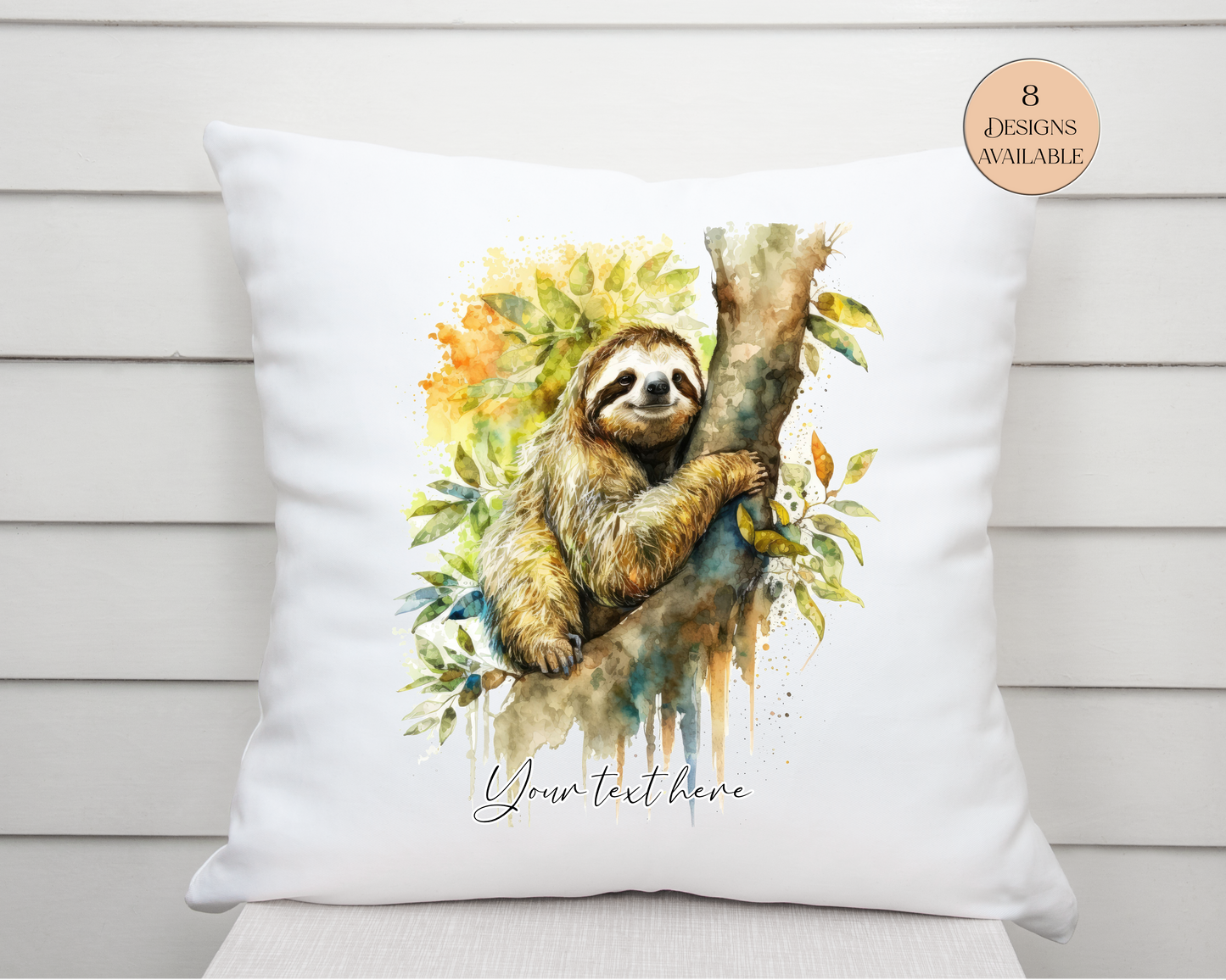 Personalised Watercolour Sloth Cushion | Sloth Lover Gift | Custom Name Cushion